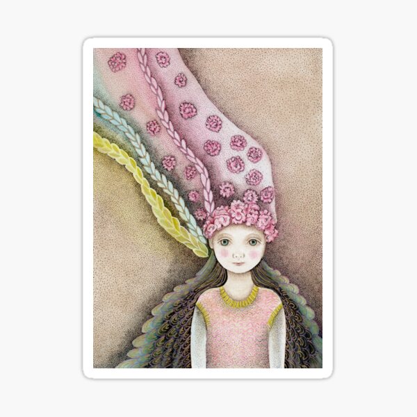 whimsical fairy girl with flower hair Sticker