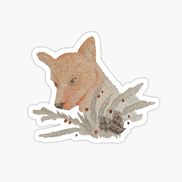 Winter Red Fox Watercolor Painting Sticker