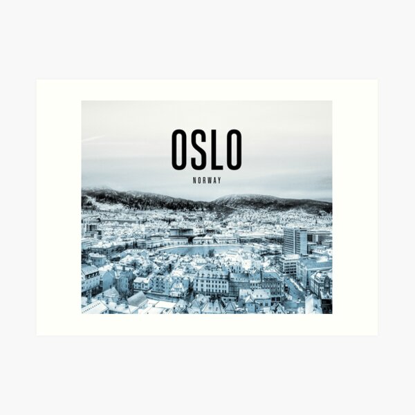 minimalist oslo skyline red and pink color block | Poster