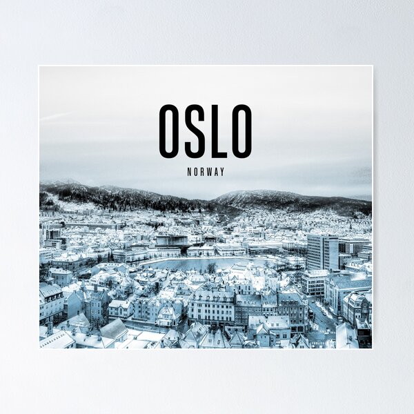 minimalist oslo skyline red and pink color block | Poster