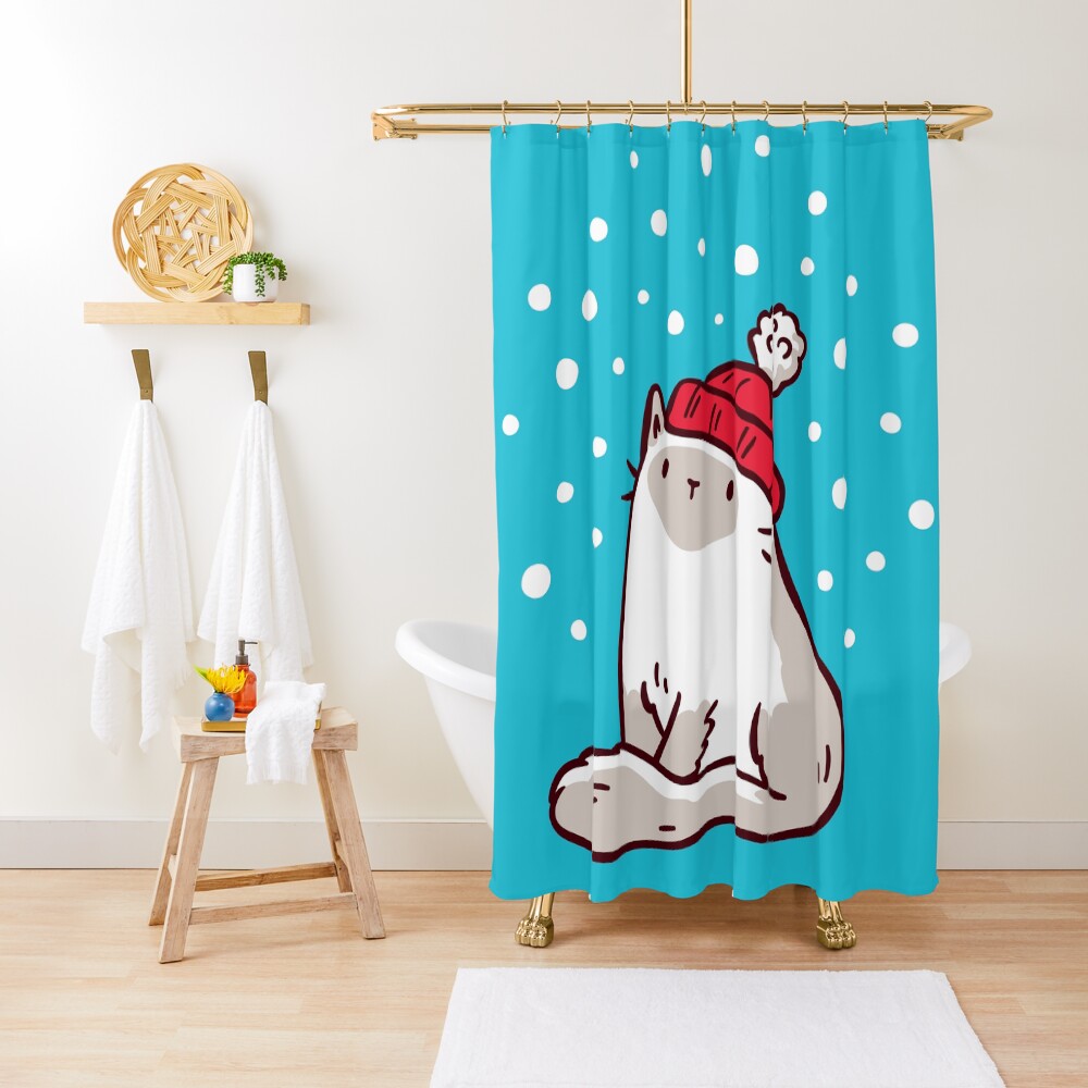 Cat Watching Snowfall Shower Curtain