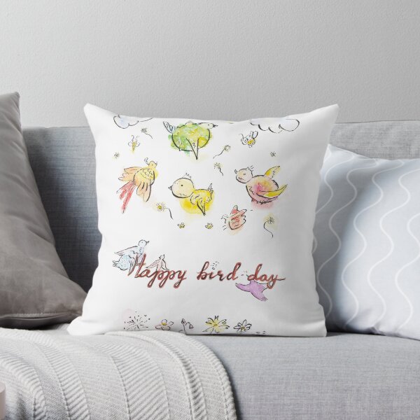Happy bird-day Throw Pillow