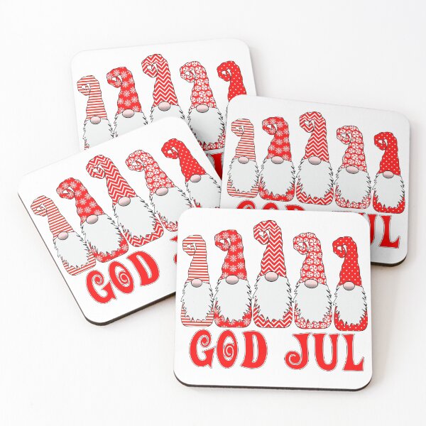 Item preview, God Jul 5 Nordic Gnomes Red White Hats Christmas Swedish Tomte Cute Elves designed and sold by funnytshirtemp.