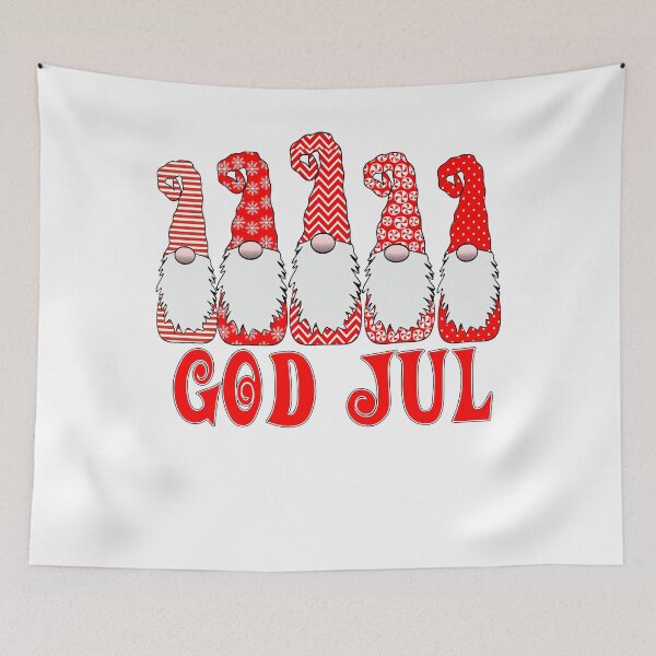 Item preview, God Jul 5 Nordic Gnomes Red White Hats Christmas Swedish Tomte Cute Elves designed and sold by funnytshirtemp.