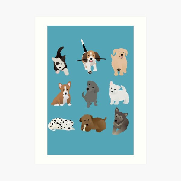 puppies (blue) Art Print