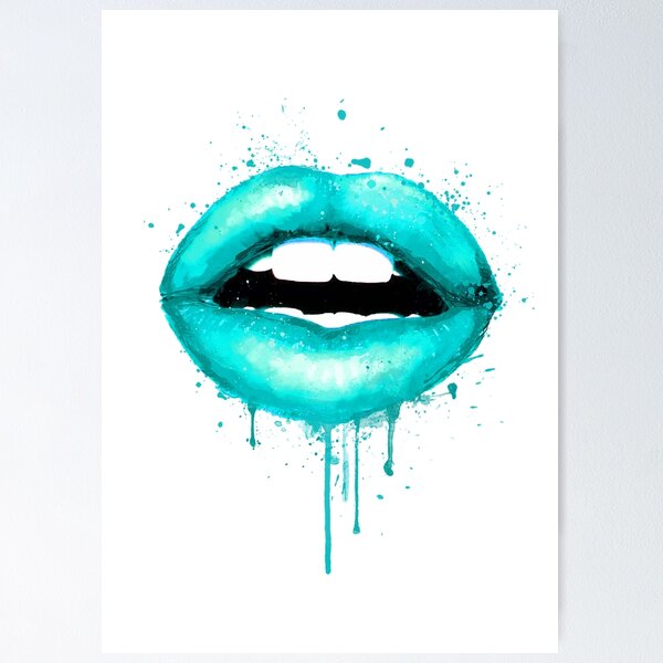 Aperçu de l'œuvre Turquoise Lips Love Kiss Print Maquillage Fille Sexy créée et vendue par LotusGifts.