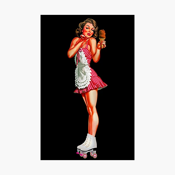 Retro Roller Skating Car Hop Pin Up Photographic Print for Sale