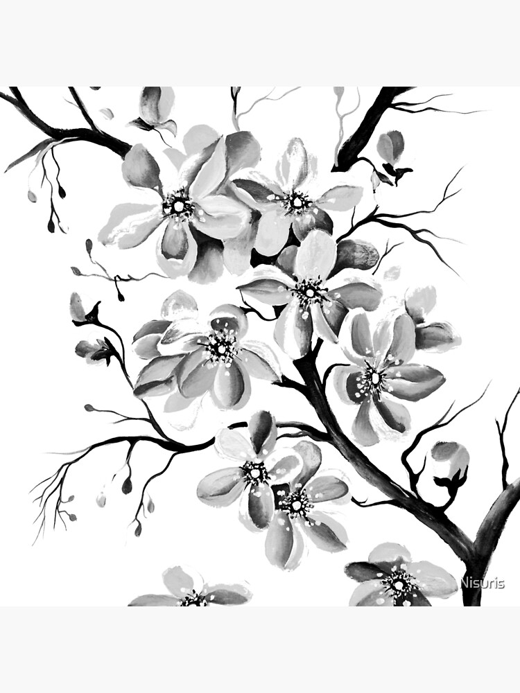 Bolsa de tela «Flores de cerezo japonés Sakura en blanco y negro» de  Nisuris | Redbubble