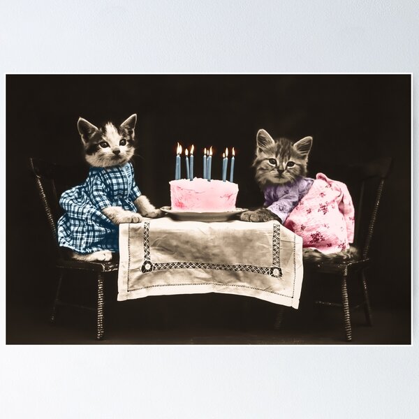Item preview, Vintage kittens birthday cake designed and sold by Delphimages Art.