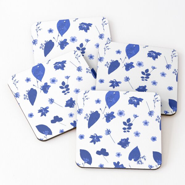 Item preview, Blue Floral Pressed Flower and Leaf Pattern designed and sold by Ivy Lily Art.
