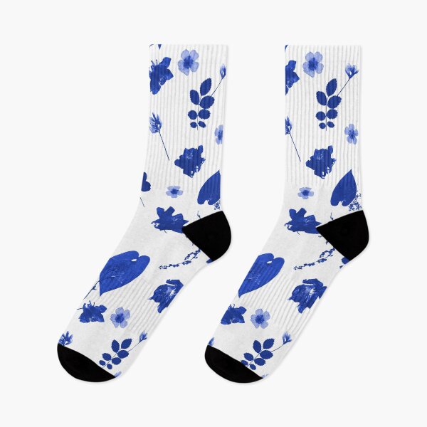 Item preview, Blue Floral Pressed Flower and Leaf Pattern designed and sold by Ivy Lily Art.