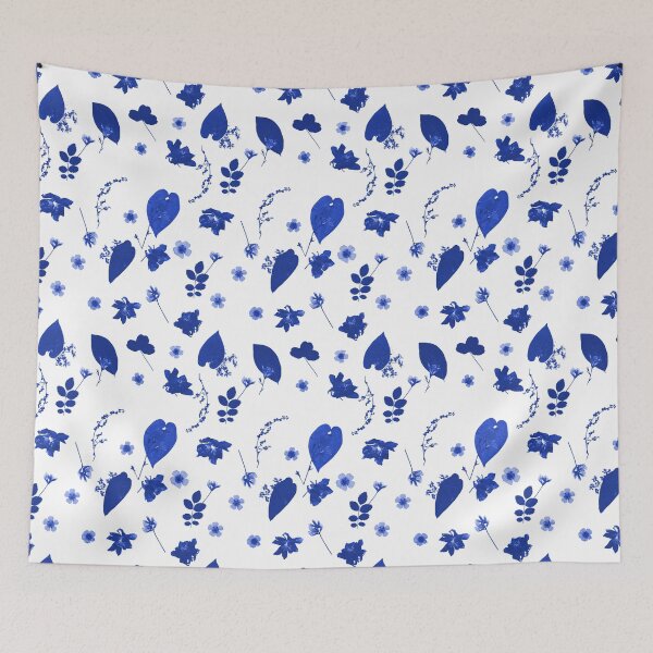 Item preview, Blue Floral Pressed Flower and Leaf Pattern designed and sold by Ivy Lily Art.