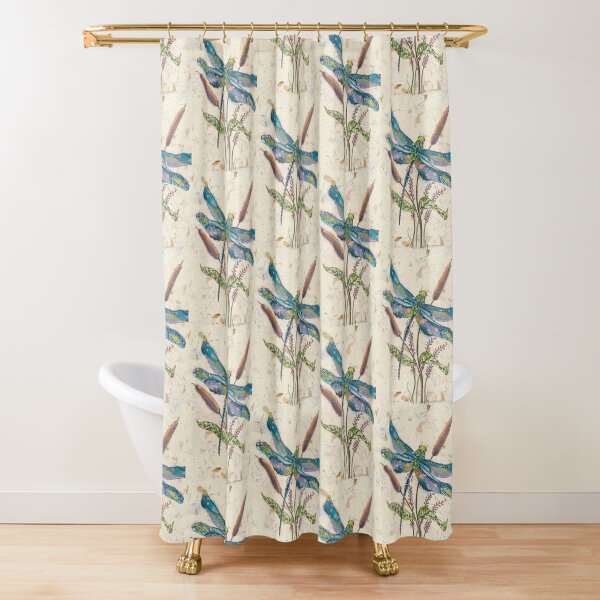 Dragonfly and Cattails Shower Curtain