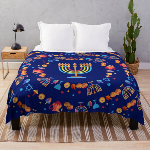 Happy Hanukkah Menorah Jewish Holiday Party Decoration Throw Blanket