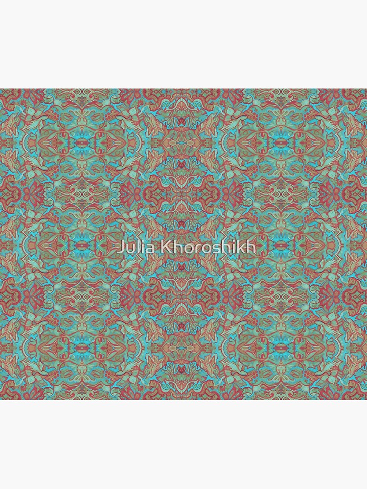 Birds Arabesque, Bohemian Pattern, Red Green Turquoise by clipsocallipso