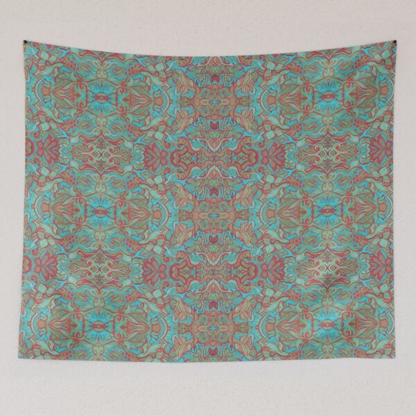 Item preview, Birds Arabesque, Bohemian Pattern, Red Green Turquoise designed and sold by Julia Khoroshikh.