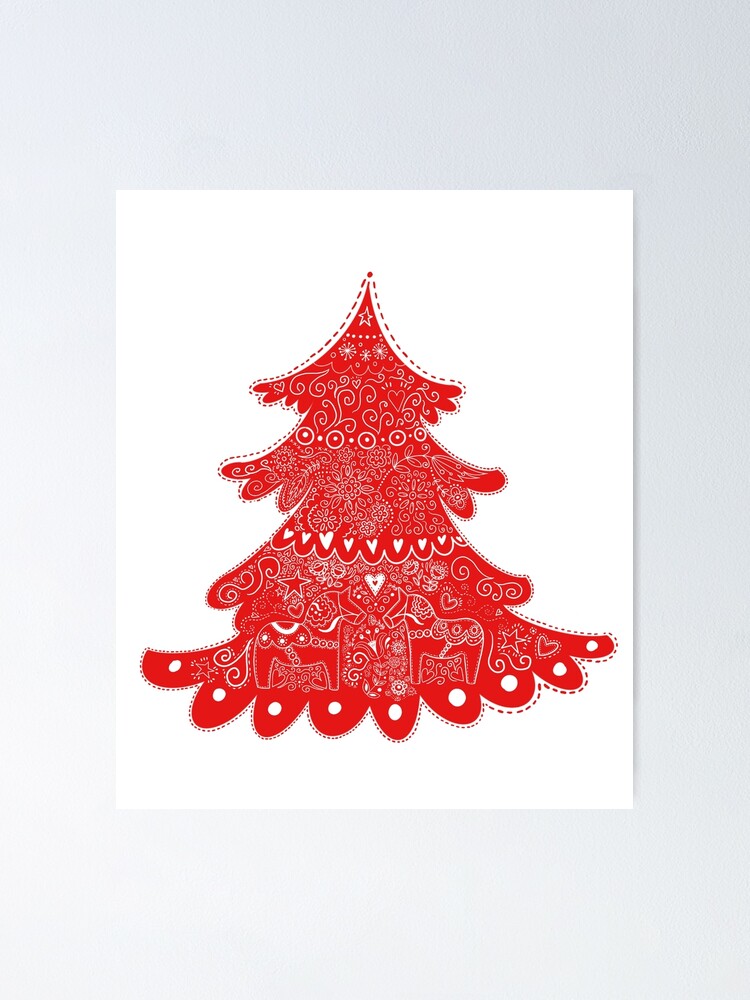 Nordic Christmas Tree Cards in Red