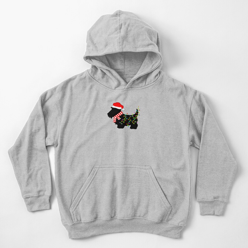 Christmas Scottie Dog With Lights Kids Pullover Hoodie