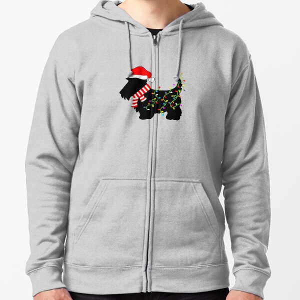 Christmas Scottie Dog With Lights Zipped Hoodie