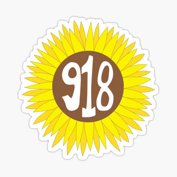 Hand Drawn Oklahoma Sunflower 918 Area Code Sticker By Itsrturn