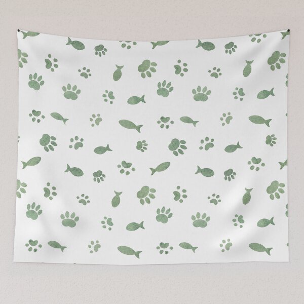 Item preview, Whimsical Watercolor Cat Paws & Fish designed and sold by DoodleTrees.