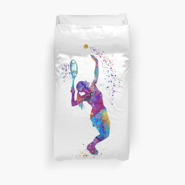 Tennis Girl Watercolor Painting Art Print Gifts Duvet Cover