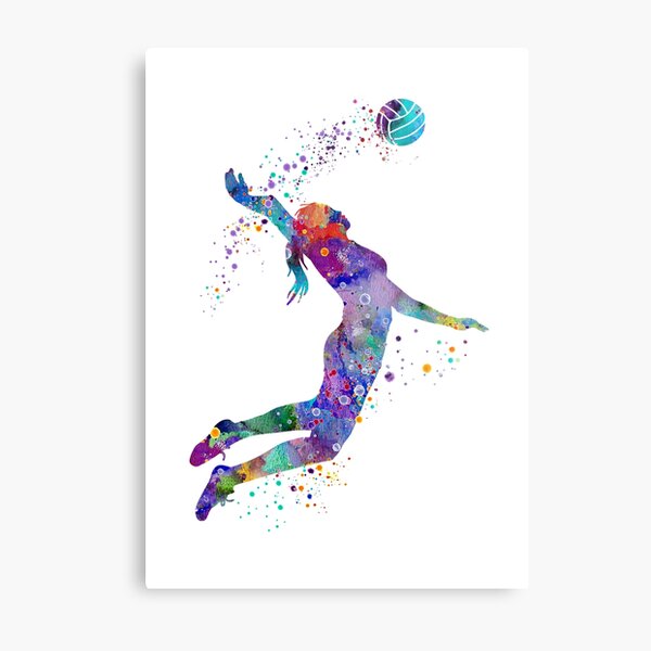 Volleyball Girl Watercolor Painting Art Print Sports Gifts Metal Print