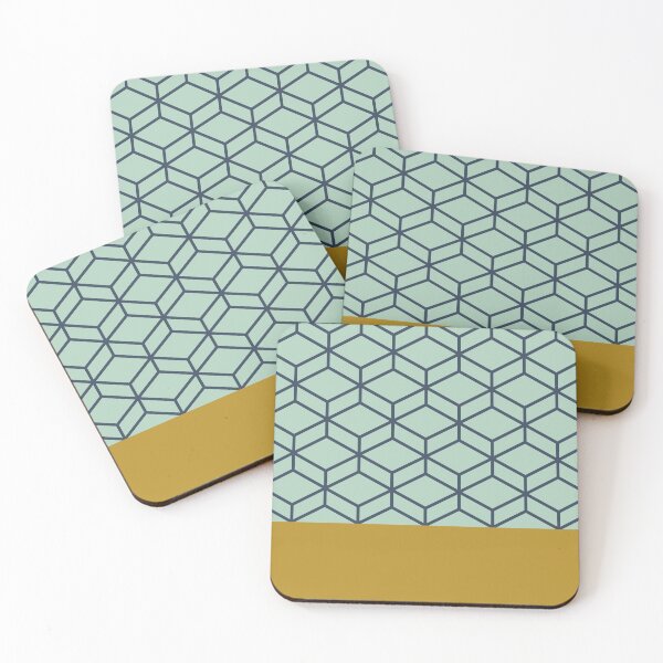 Item preview, Honeycomb Geometric Lattice Color Block in Golden Ochre Mustard, Mint Aqua, and Blue designed and sold by kierkegaard.
