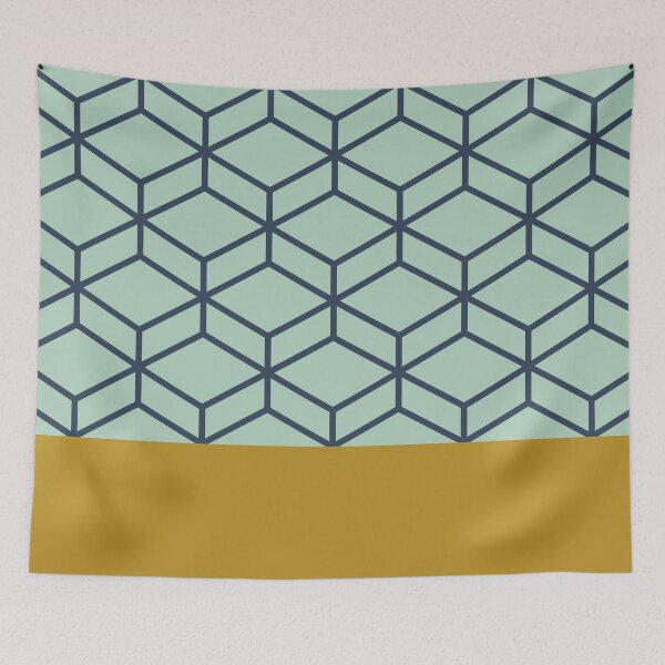 Item preview, Honeycomb Geometric Lattice Color Block in Golden Ochre Mustard, Mint Aqua, and Blue designed and sold by kierkegaard.