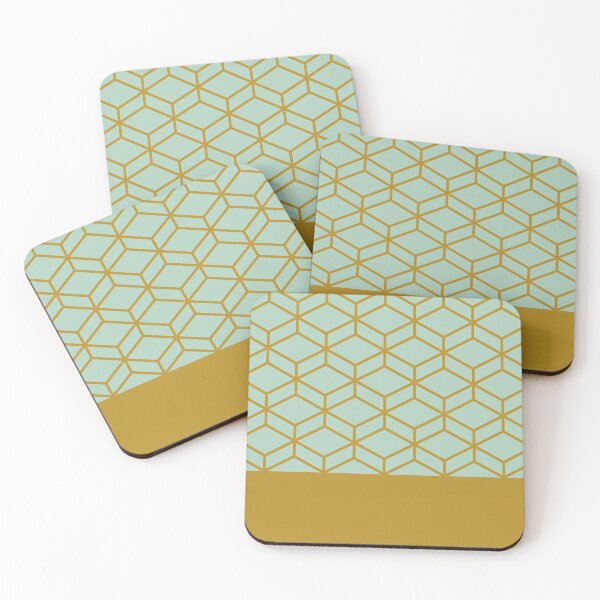 Item preview, Honeycomb Geometric Lattice Color Block in Golden Ochre Mustard and Mint Aqua Celadon designed and sold by kierkegaard.
