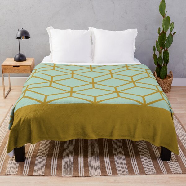 Item preview, Honeycomb Geometric Lattice Color Block in Golden Ochre Mustard and Mint Aqua Celadon designed and sold by kierkegaard.