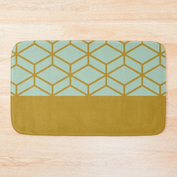 Item preview, Honeycomb Geometric Lattice Color Block in Golden Ochre Mustard and Mint Aqua Celadon designed and sold by kierkegaard.