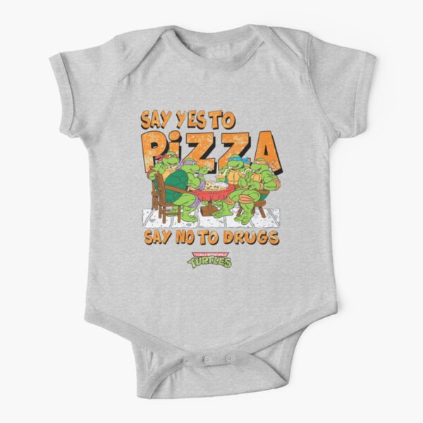 Say Yes To Pizza (Retro Ninja Turtles) Short Sleeve Baby One-Piece