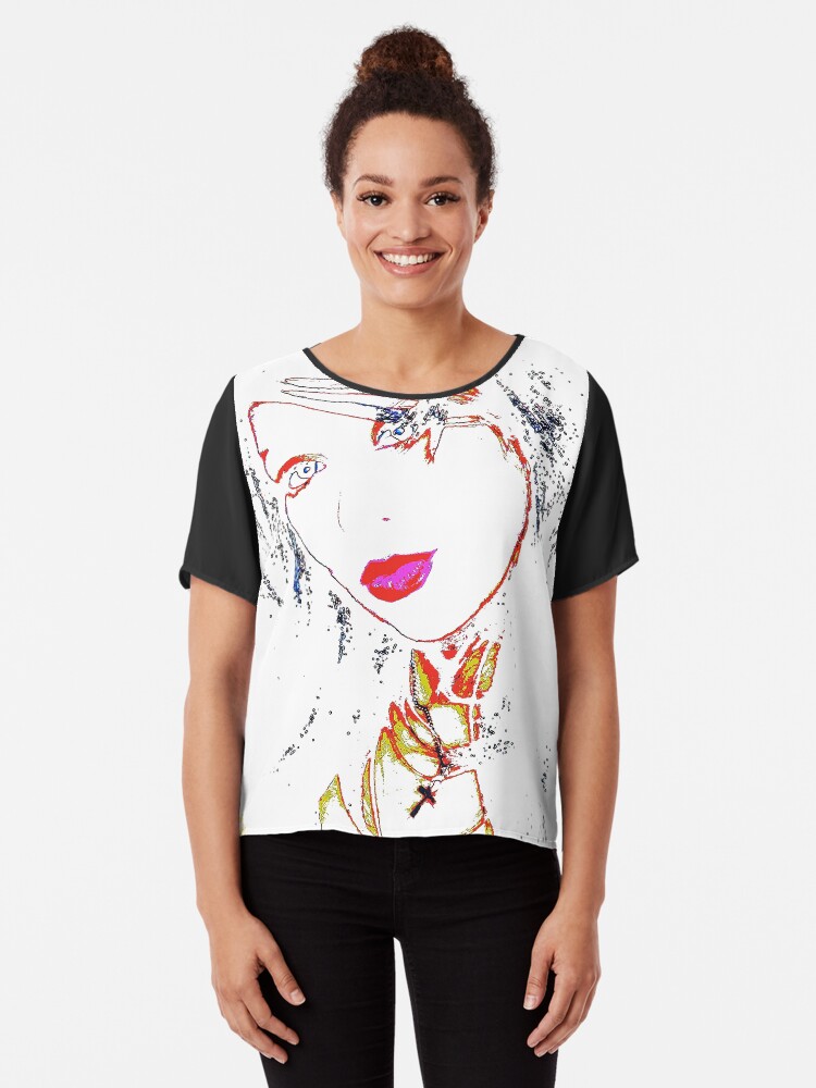 Thumbnail 1 of 6, Chiffon Top, Black on White by Swoot - Apparel designed and sold by swoottees.