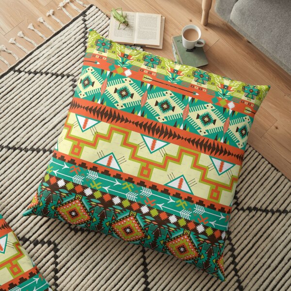 Green and Yellow Aztec Merchandise Floor Pillow