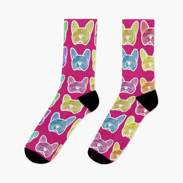 Item preview, Crayon box watercolor French Bulldogs - Frenchies in rainbow colors - bright French Bulldogs with pink background designed and sold by smooshfaceutd.