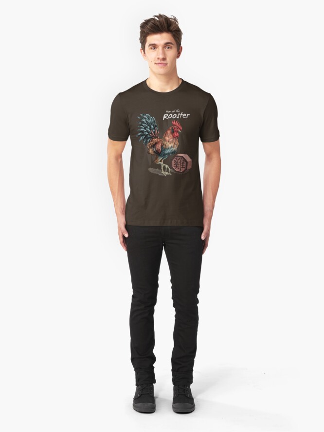 Alternate view of Year of the Rooster (for dark shirts) Slim Fit T-Shirt