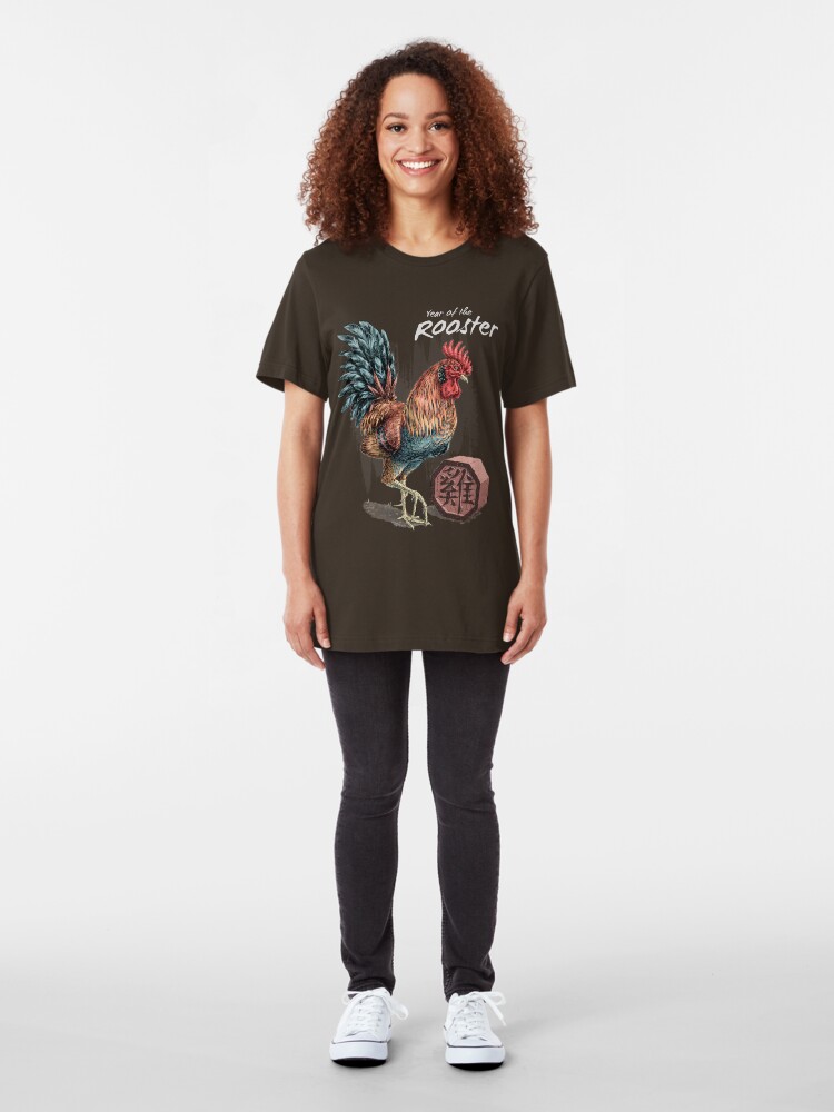 Alternate view of Year of the Rooster (for dark shirts) Slim Fit T-Shirt