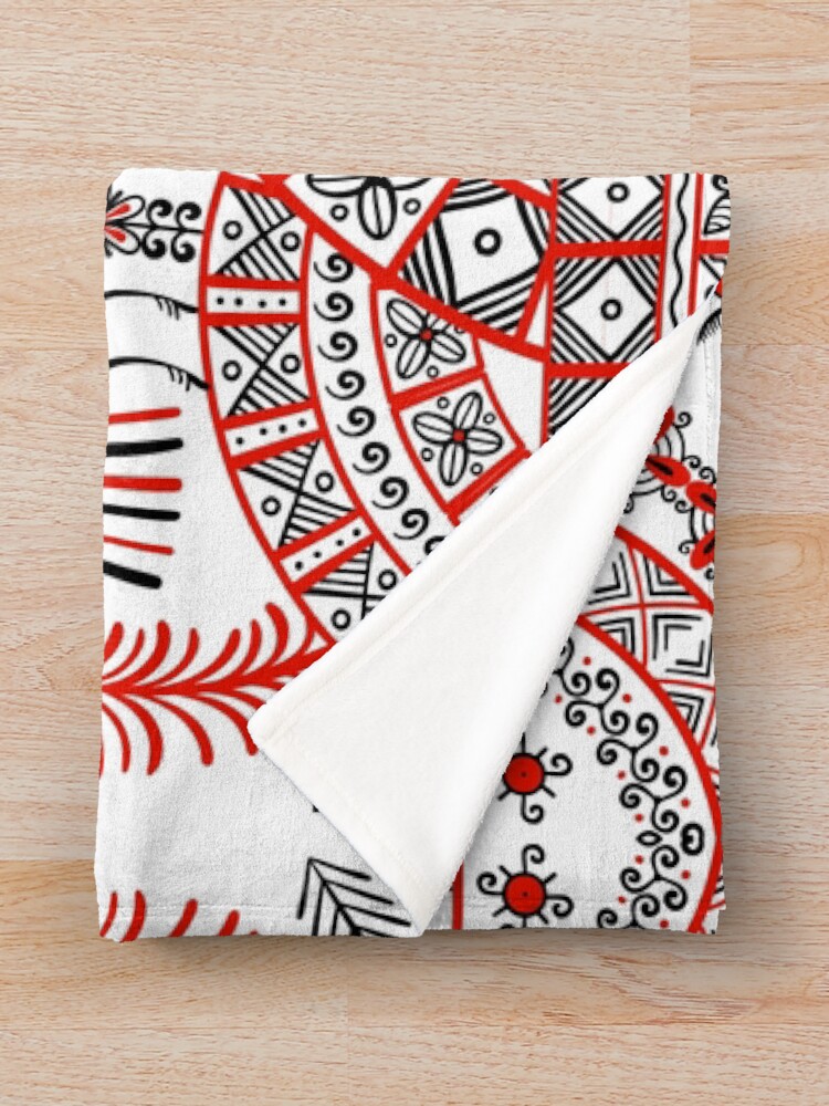 Alternate view of Russian folklore ornament. Mezen painting. Throw Blanket