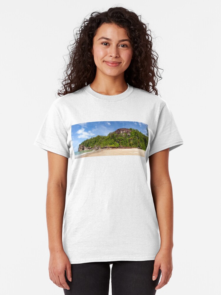 Alternate view of Exotic sand beach and cliffs with forest Classic T-Shirt
