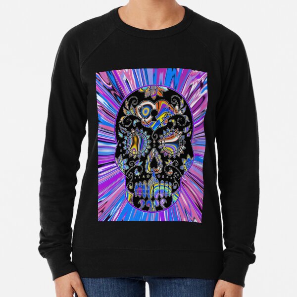 The Colourful Psychedelic Sugar Skull! Lightweight Sweatshirt