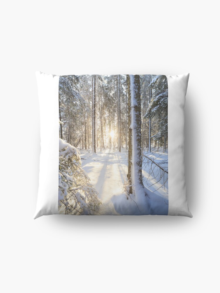Alternate view of Sunshine in winter forest Floor Pillow