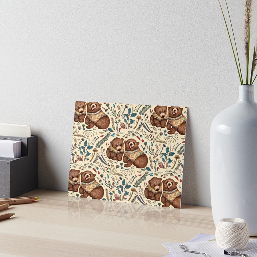 Whimsical Bear Pair with Fantasy Flora Art Board Print