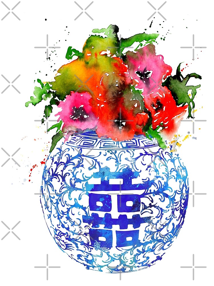 "Ming Vase, double happiness, Ginger Jar with poppy" Poster for Sale by