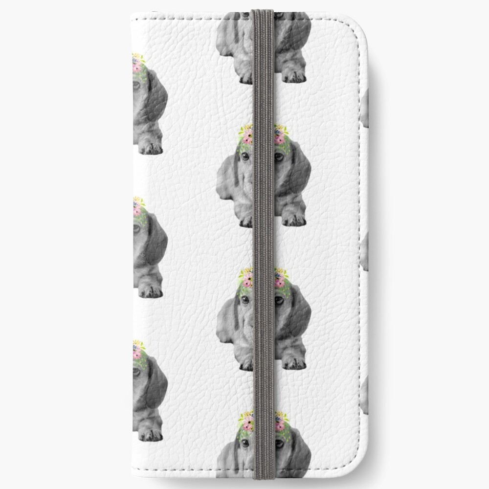 Cute Floral Dachshund Puppy iPhone Wallet