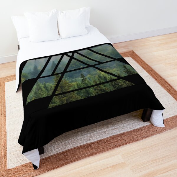 Sacred Geometry Triangles - Misty Forest Comforter