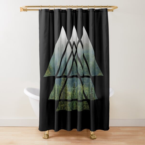 Sacred Geometry Triangles - Misty Forest Shower Curtain
