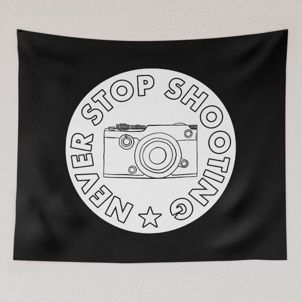 Item preview, Never Stop Shooting - Camera - White designed and sold by MOREDANKMEMES.