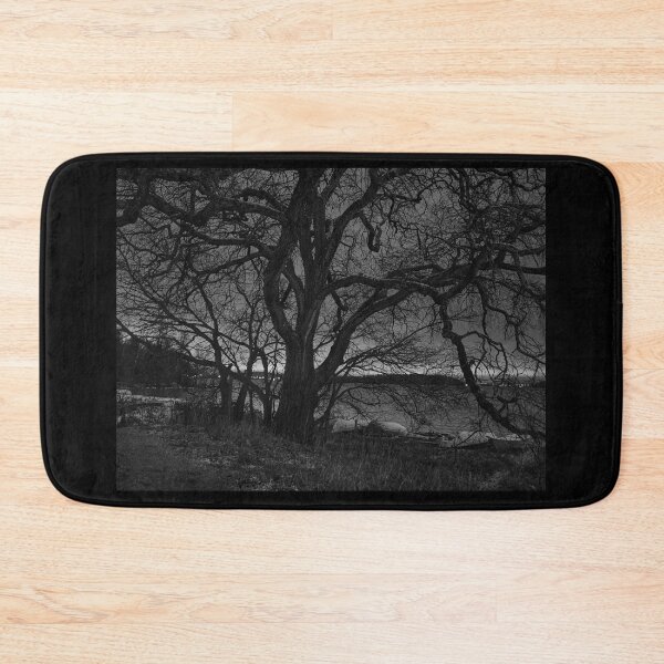 Item preview, The old tree by the lake with the first snow and a cloudy night. BW designed and sold by Jouko Lehto Photography.