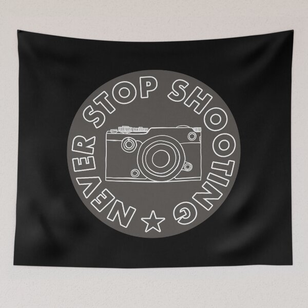 Item preview, Never Stop Shooting - Camera - Grey designed and sold by MOREDANKMEMES.